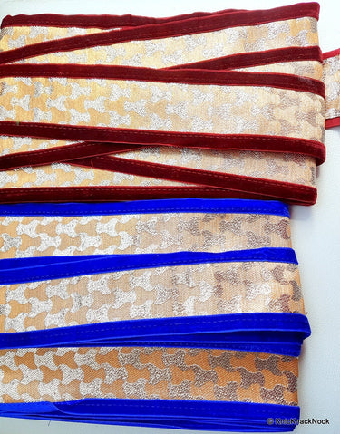 Gold Trim With Maroon Velvet Border Piping, Approx. 60 mm wide